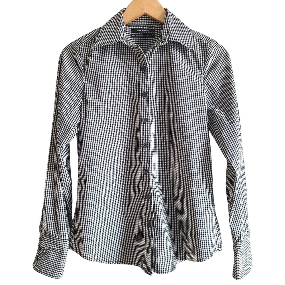 Club Monaco Black & White Gingham Classic Collared Button Down Shirt XS‎